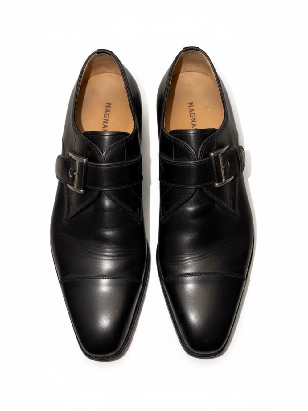 MAGNANNI ✘ Black Double Monk Strap Cap Toe Dress Shoes 7 Leather Spain - Picture 13 of 14
